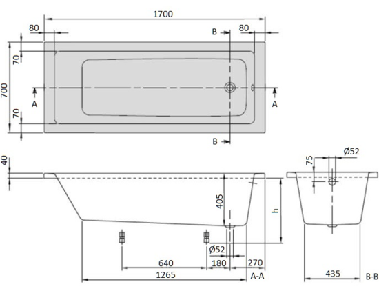Акриловая ванна Villeroy & Boch Targa Plus Mono UBA177NES2V-01 170x70 см
