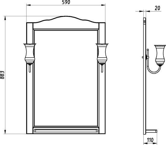 Зеркало ASB-Woodline Римини Nuovo 60 белое, патина серебро