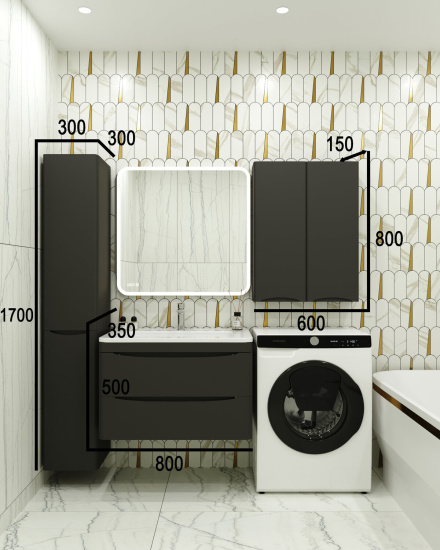 Тумба с раковиной Style Line Бергамо мини 80 2 ящика Люкс антискрейтч черная, Plus подвесная