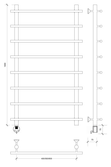 Полотенцесушитель электрический Secado Турин 1 100/50 L, хром