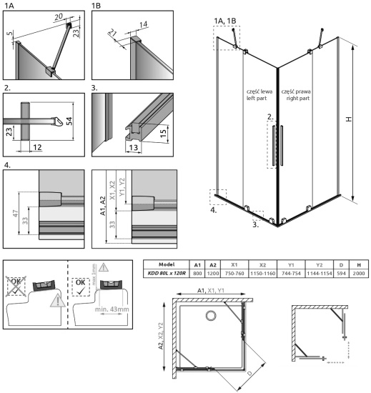 Душевой уголок Radaway Furo Gold KDD 80х120