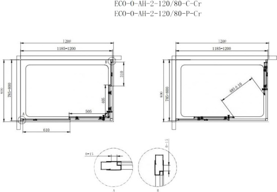 Душевой уголок Cezares Eco-O-AH-2-120/80-P-Cr