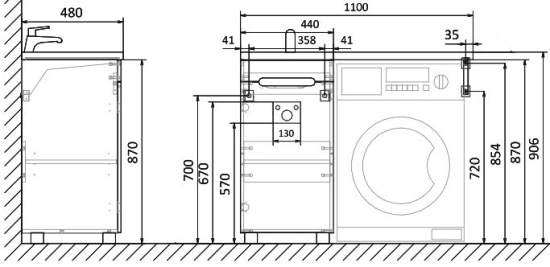 Тумба с раковиной Raval Forte 110 L, под стиральную машину