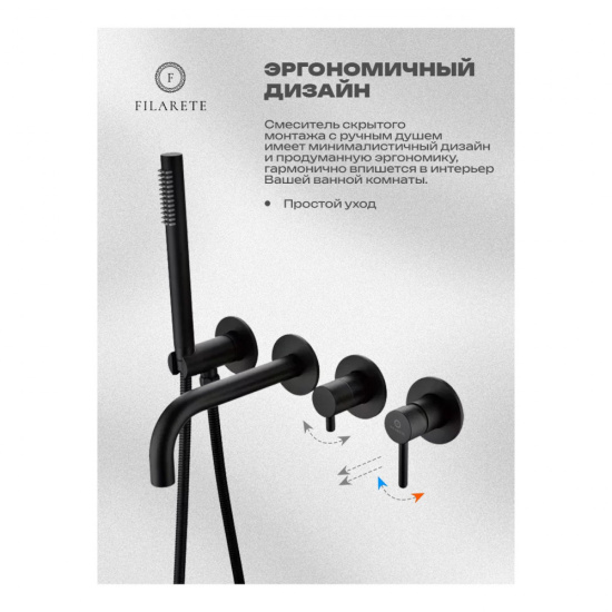 Смеситель для ванны Filarete Roun FL2122BL встраиваемый, черный