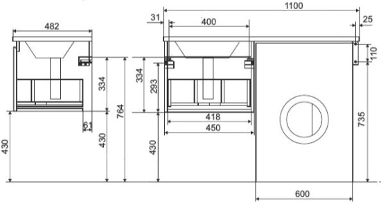 Тумба с раковиной Эстет Dallas Luxe 110 подвесная, 1 ящик, под стиральную машину