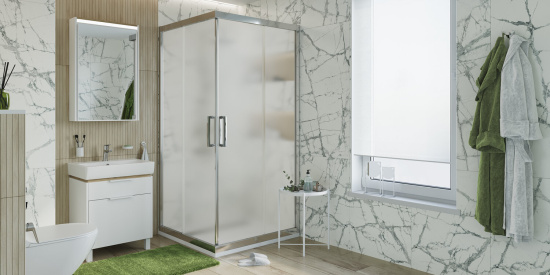 Душевой уголок Stworki Дублин 110x110 см профиль хром глянец, стекло матовое