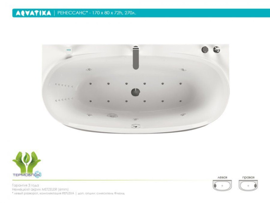 Акриловая ванна Aquatika Ренессанс 170 см Standart