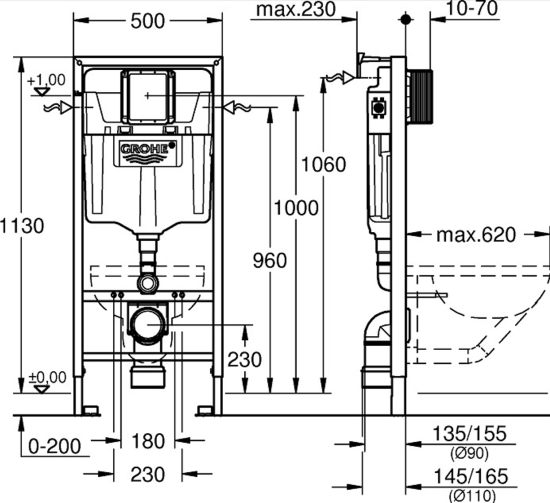 Инсталляция Grohe Rapid SL 38772001 с кнопкой + унитаз подвесной WeltWasser Merzbach 043 GL-WT