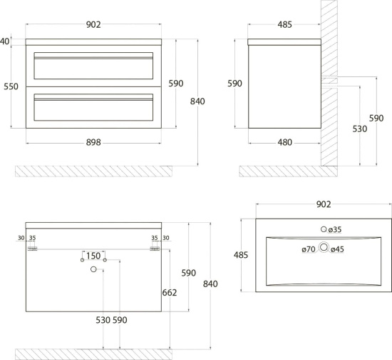 Мебель для ванной Art&Max Platino 90 подвесная, капучино