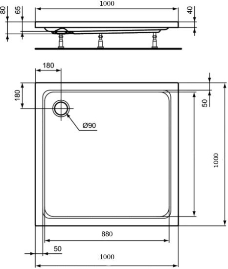 Поддон для душа Ideal Standard Hotline 100x100 квадратный с сифоном