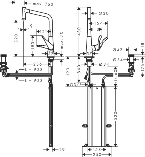 Смеситель для кухни Hansgrohe Metris Select M71 73806800 сталь