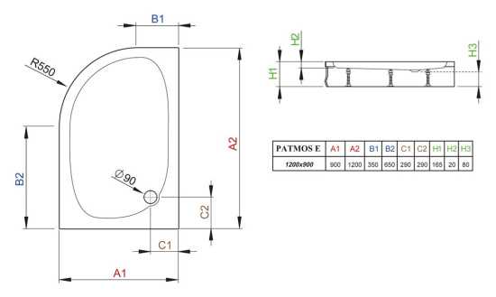 Поддон для душа Radaway Patmos E 120x90 R