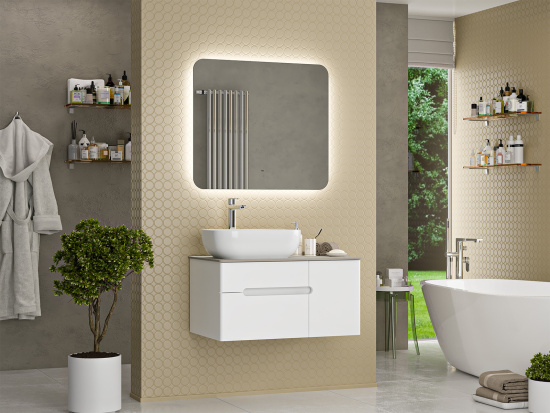 Тумба под раковиной Misty Роял 80 белая подвесная, со столешницей