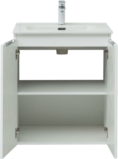 Тумба с раковиной Aquanet Алвита new 60 подвесная, белая матовая, с дверками