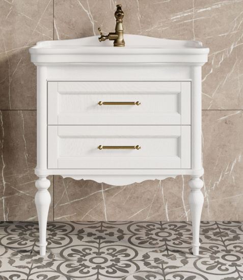 Мебель для ванной ValenHouse Эстетика 80 белая подвесная, ручки бронза