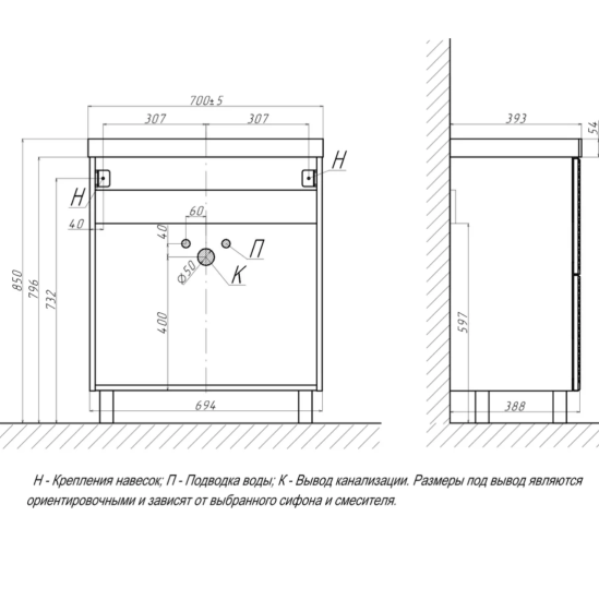 Тумба с раковиной Velvex Edge 70.2Y напольная, белая
