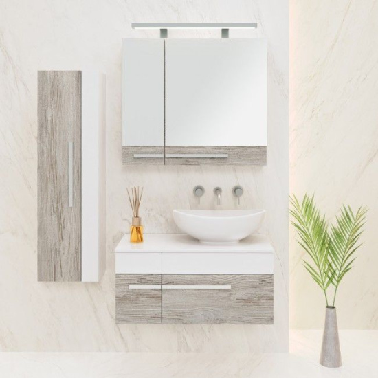 Тумба с раковиной Runo Вудлайн 85, скандинавский дуб, раковина Гамма 56