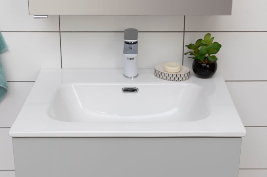 Тумба с раковиной Aquanet Алвита new 60 подвесная, серый, с ящиками