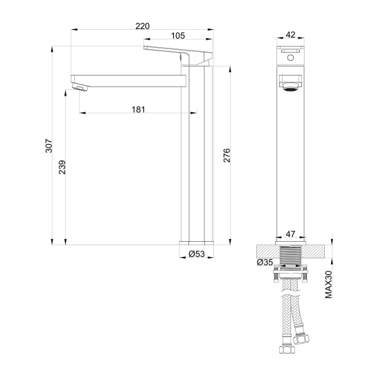 Смеситель для раковины Wonzon & Woghand Frame WW-88239010-MB высокий