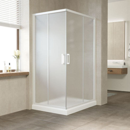 Душевой уголок Vegas Glass ZA-F 100*80 01 10 профиль белый, стекло сатин