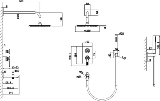 Душевая система Bronze de Luxe 1760's Loft 6630CC с внутренней частью