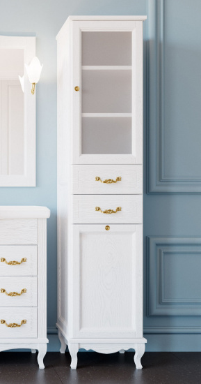 Пенал ValenHouse Эллина 40 R с бельевой корзиной, белый, фурнитура золото