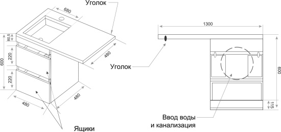 Тумба с раковиной Style Line Даллас 130 Люкс Plus подвесная