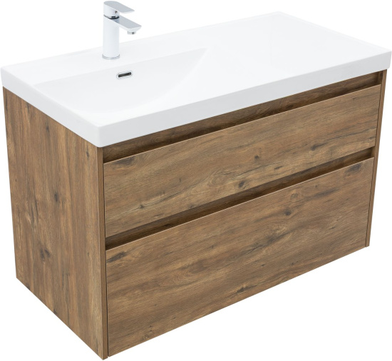 Тумба с раковиной Aquanet Nova Lite 2.0 100 L 2 ящика, дуб рустикальный