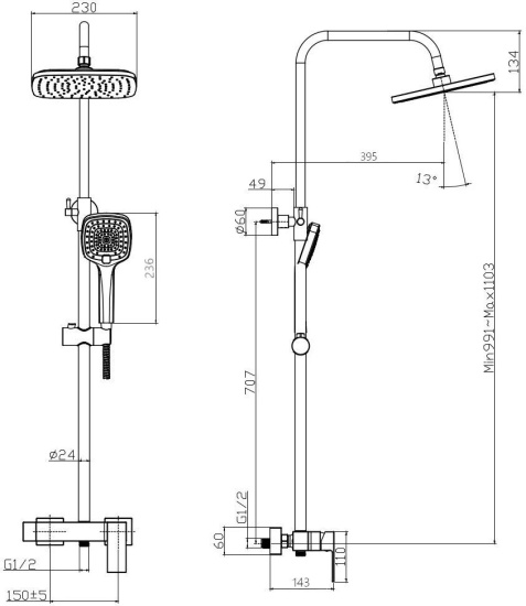 Душевая стойка Rush Thira TR3635-40 хром
