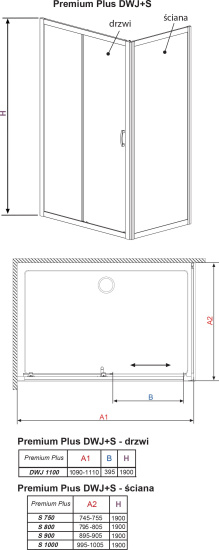 Душевой уголок Radaway Premium Plus DWJ+S 110 прозрачное стекло