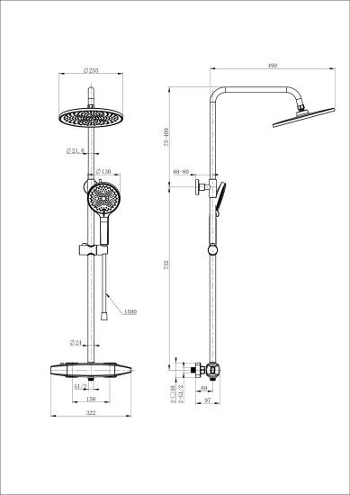 Душевая стойка Wonzon & Woghand Neo WW-B3035-A1-CR с термостатом