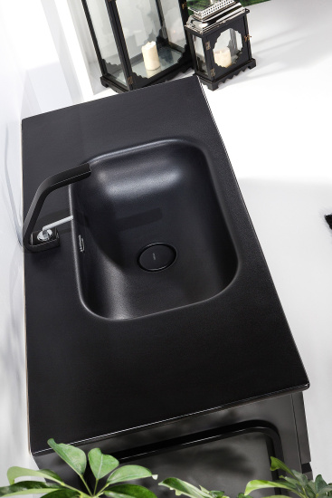 Тумба с раковиной Armadi Art Vallessi 80 антрацит матовая, с черной раковиной