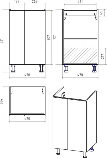 Тумба с раковиной Misty Лира 50 напольная