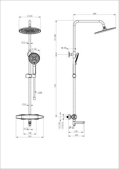 Душевая стойка Wonzon & Woghand Neo WW-B3035-A2-BG с термостатом