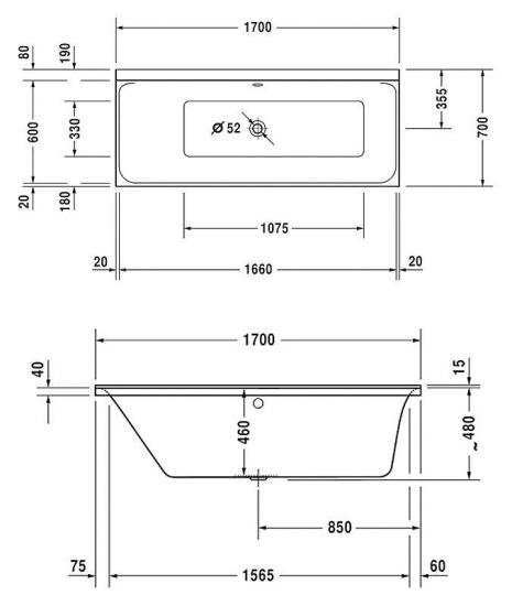 Акриловая ванна Duravit P3 Comforts 170х70 см наклон спины SX