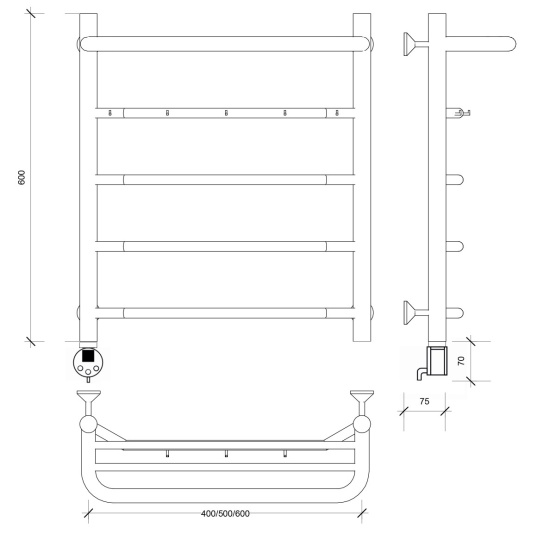 Полотенцесушитель электрический Secado Агата 1 КСП 60/50 L, хром