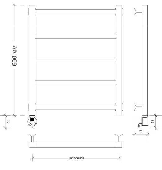Полотенцесушитель электрический Secado Корсико 1 60/60 L, хром
