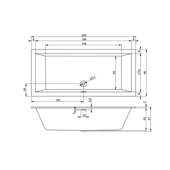 Акриловая ванна Riho Rething Cubic 200x90 см