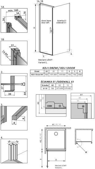 Душевой уголок Radaway Nes KDJ I 90x70 L