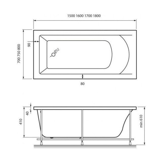 Акриловая ванна VAYER Savero 160x70 см