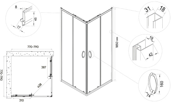 Душевой уголок Veconi Rovigo RV-113B 80x80