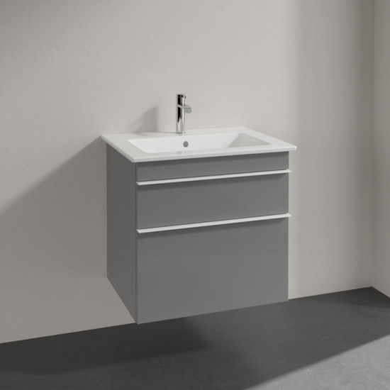 Тумба с раковиной Villeroy & Boch Venticello A92402 60 glossy grey, с белыми ручками