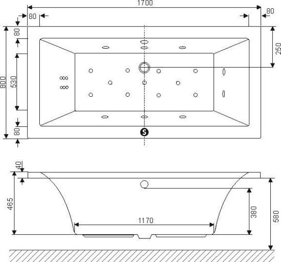 Акриловая ванна Excellent Pryzmat Lux 170x80 с гидромассажем