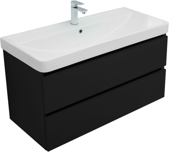 Тумба с раковиной Aquanet Вега 2.0 100 2 ящика, черная, раковина Ирис