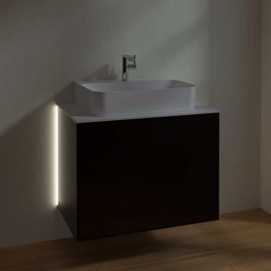 Мебель для ванной Villeroy & Boch Finion 80 black matt lacquer, glass white matt, с настенным освещением