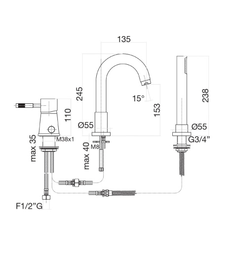 Смеситель на борт ванны Fiore Xenon 44NN5155, черный