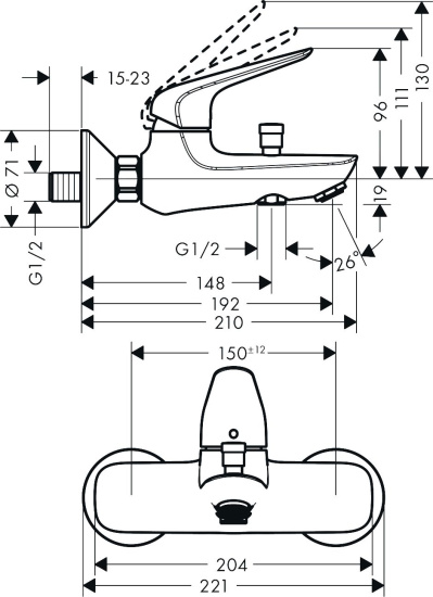 Смеситель для ванны Hansgrohe Novus 71042000