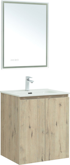 Тумба с раковиной Aquanet Алвита new 60 подвесная, дуб веллингтон белый, с дверками