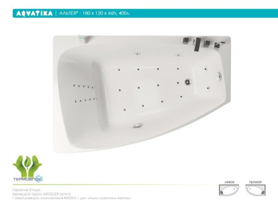 Акриловая ванна Aquatika Альтея 180 см Standart