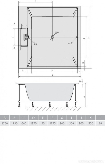 Акриловая ванна Alpen Came 175x175 см